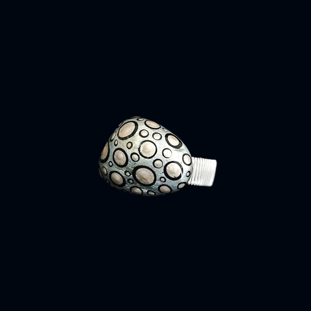 Hand Painted Silver and Champagne Statement Ring.